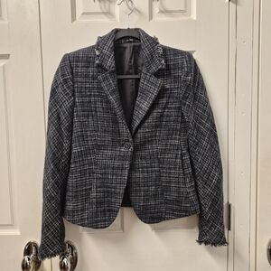 Theory Black and White Plaid Blazer
